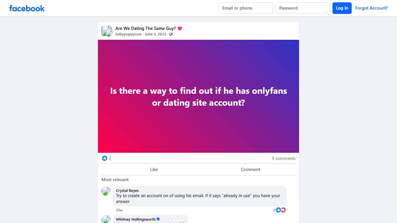 Are We Dating The Same Guy? ❤️ Is there a way to find out if he has onlyfans or dating site account Facebook